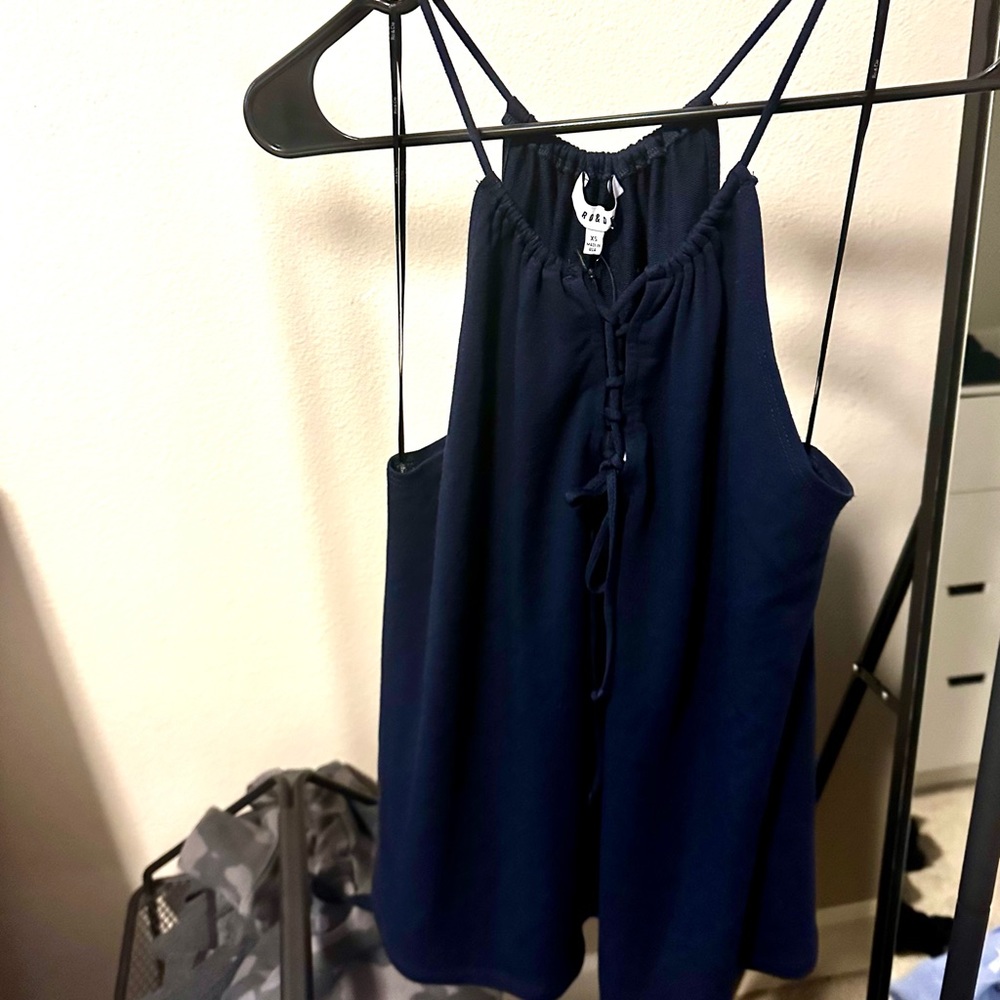 Ro & De soft halter strappy tank top dark blue